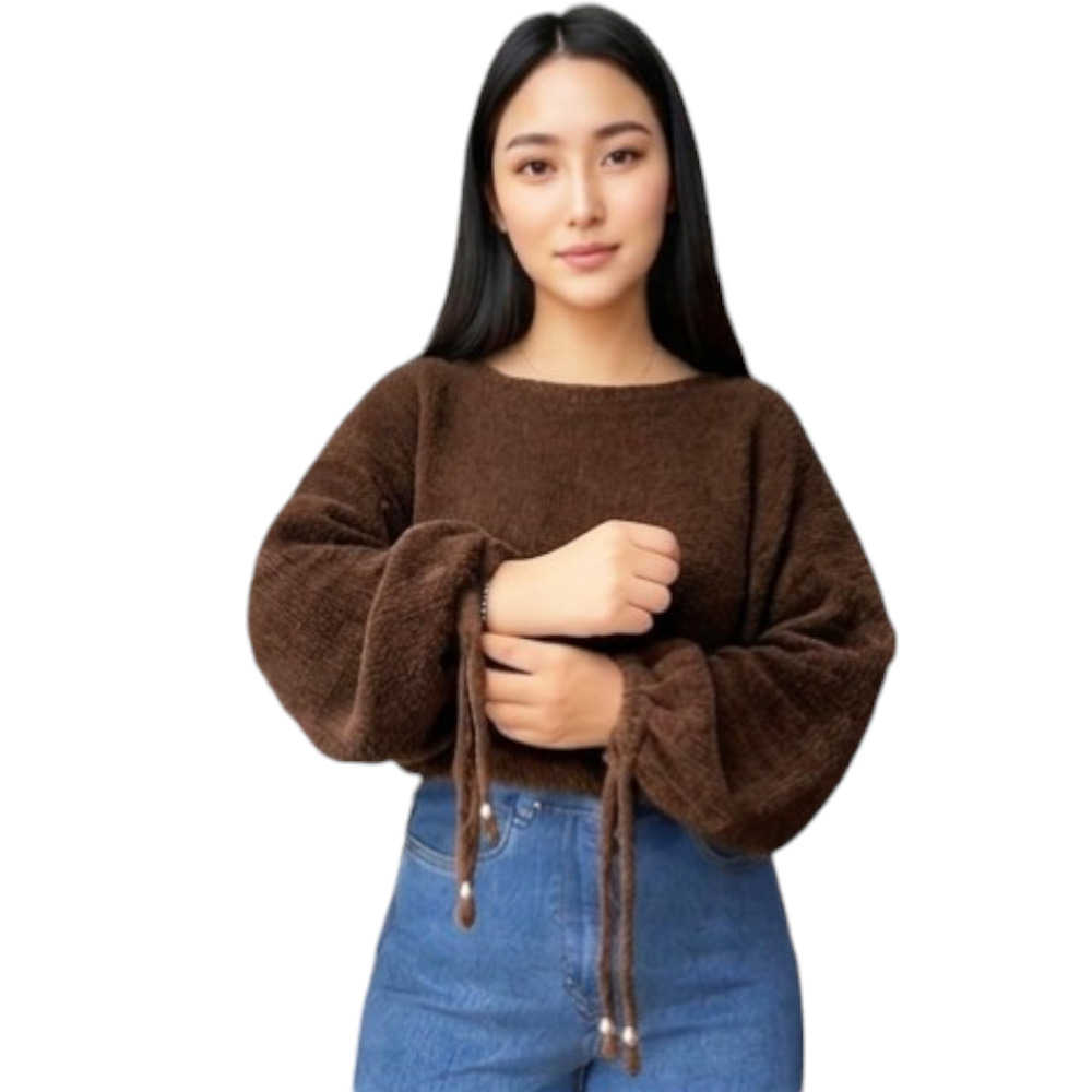 CHOMPA MUJER CASUAL BRA127C-21 ESFERAS DORADAS EN LA PITA HILO PELUCHE COLOR CHOCOLATE - 3