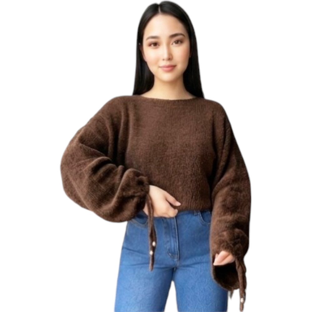 CHOMPA MUJER CASUAL BRA127C-21 ESFERAS DORADAS EN LA PITA HILO PELUCHE COLOR CHOCOLATE - 4