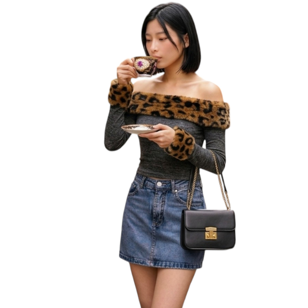 POLO MUJER OFF SHOULDER PELUCHE PRINT SANDSOT35-18 MATERIAL RIB GRUESO ALGODON COLOR PLOMO RATA - 3