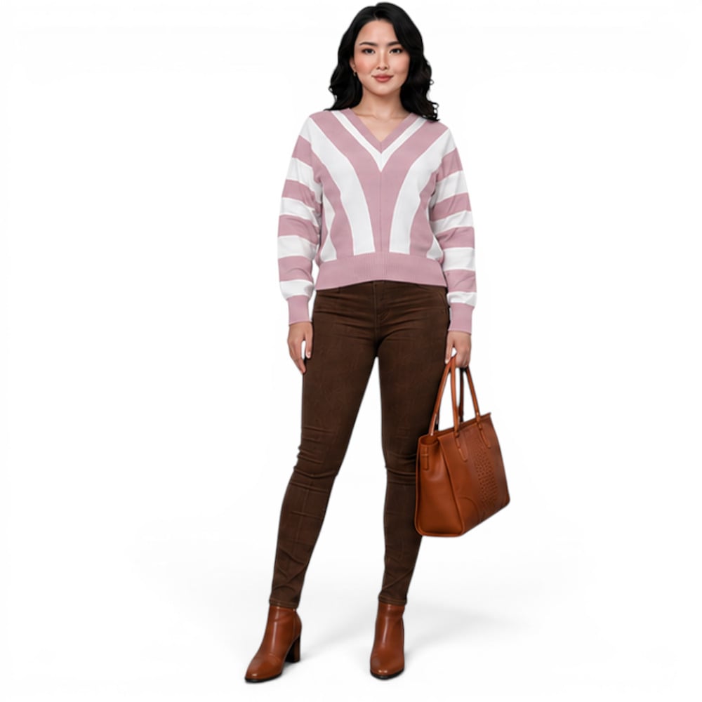 SUETER MUJER CASUAL MAD272G-25 ZAFIRO V HILO TACTO ALGODON COLOR OLIVO - 3