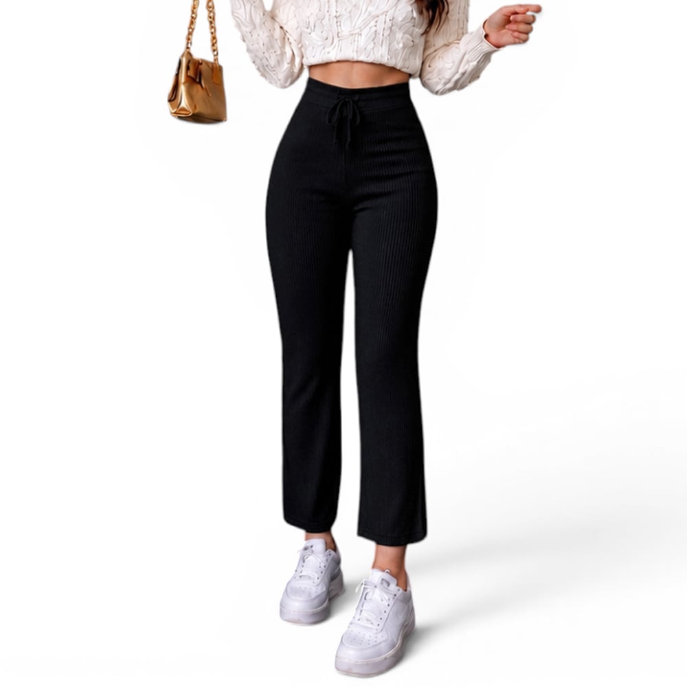 PANTALON MUJER ROXY-25 PALAZO PRETINA HILO TACTO ALGODON COLOR NEGRO - 1