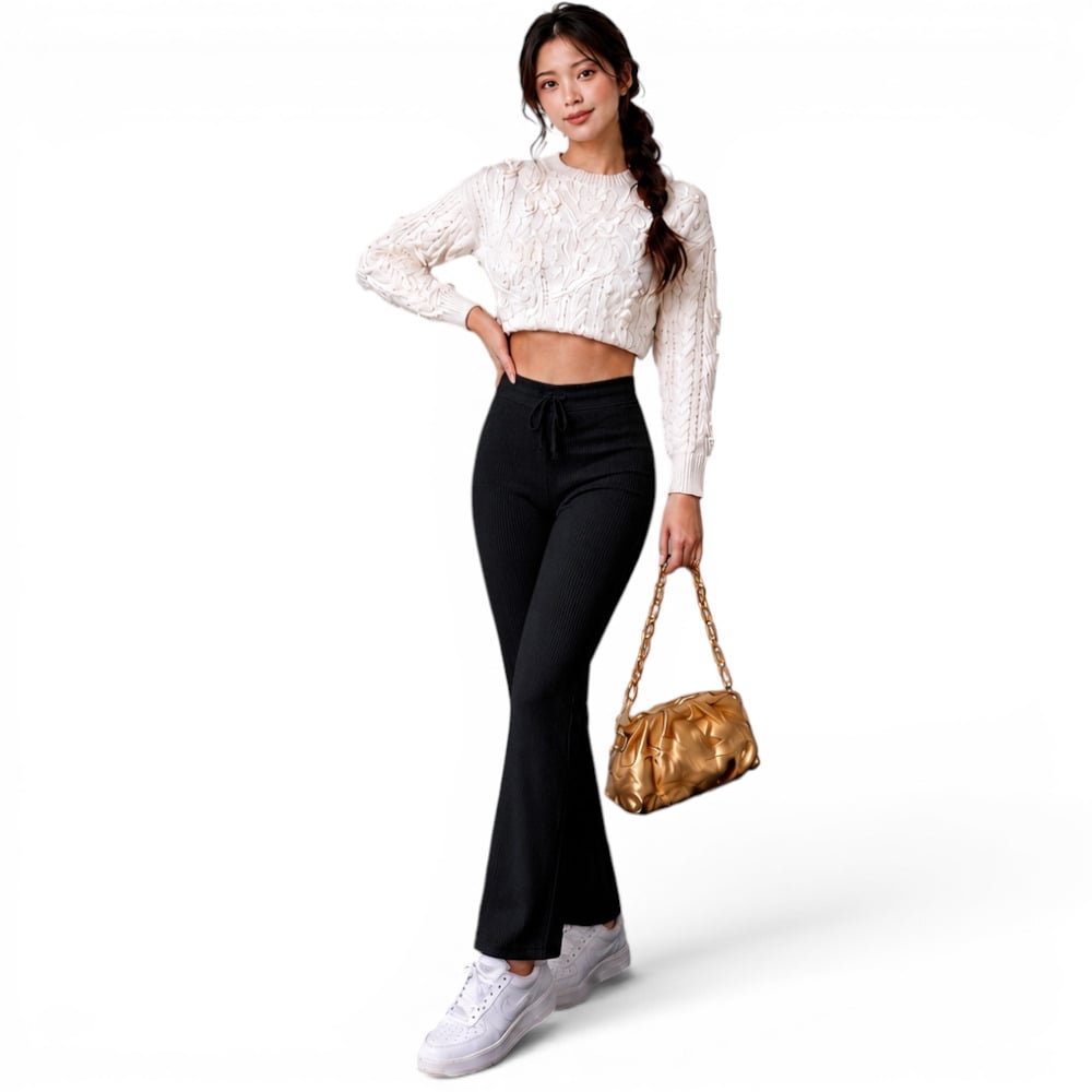 PANTALON MUJER ROXY-25 PALAZO PRETINA HILO TACTO ALGODON COLOR NEGRO - 2