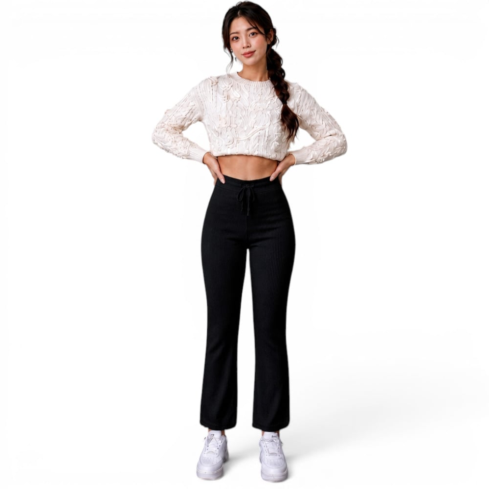 PANTALON MUJER ROXY-25 PALAZO PRETINA HILO TACTO ALGODON COLOR NEGRO - 3