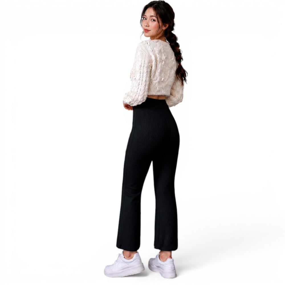 PANTALON MUJER ROXY-25 PALAZO PRETINA HILO TACTO ALGODON COLOR NEGRO - 4