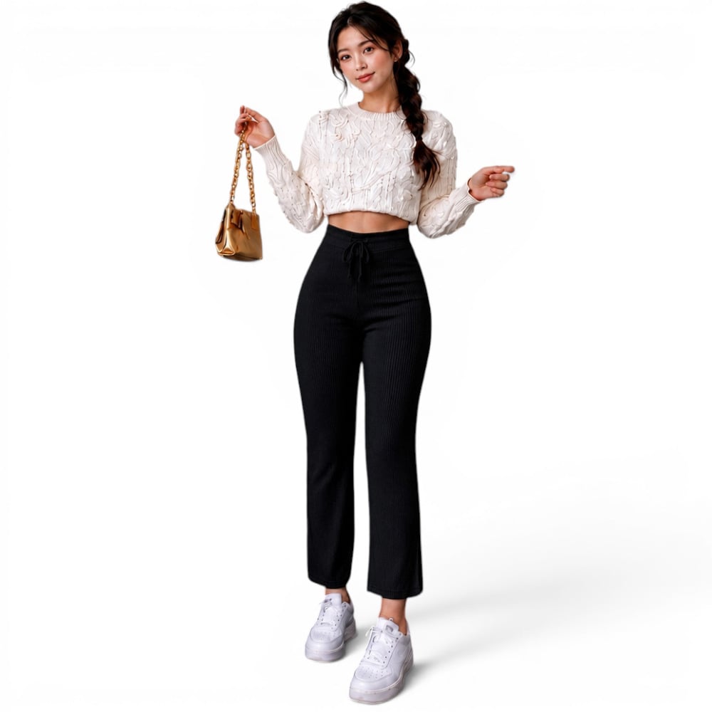 PANTALON MUJER ROXY-25 PALAZO PRETINA HILO TACTO ALGODON COLOR NEGRO - 5