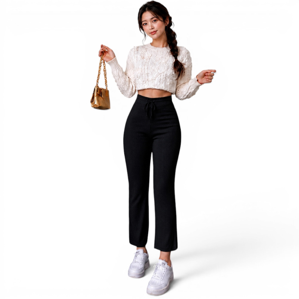 PANTALON MUJER ROXY-25 PALAZO PRETINA HILO TACTO ALGODON COLOR NEGRO - 5
