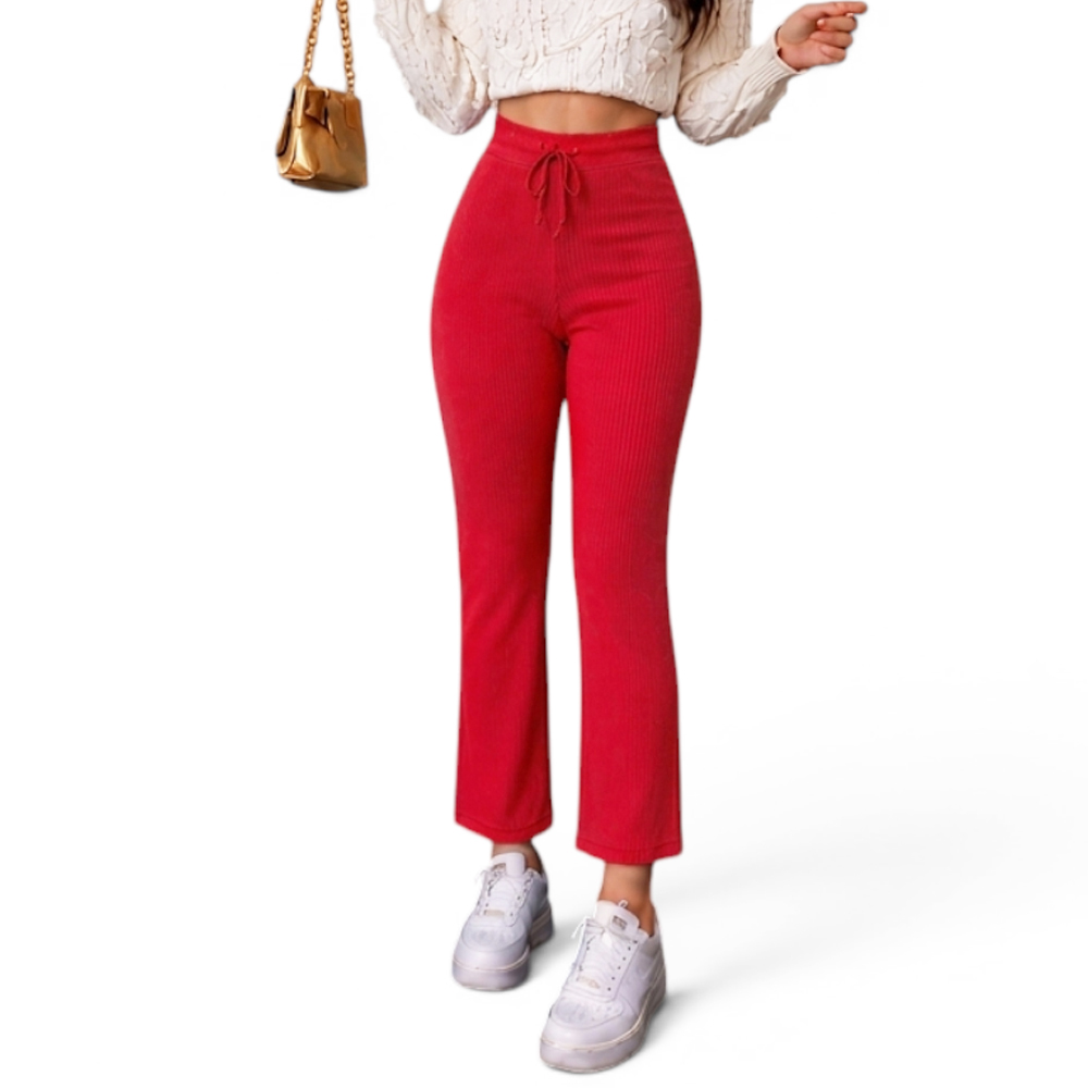 PANTALON MUJER ROXY-25 PALAZO PRETINA HILO TACTO ALGODON COLOR ROJO - 1