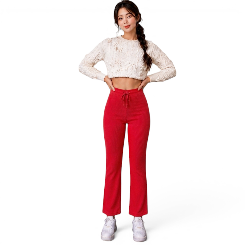 PANTALON MUJER ROXY-25 PALAZO PRETINA HILO TACTO ALGODON COLOR ROJO - 3