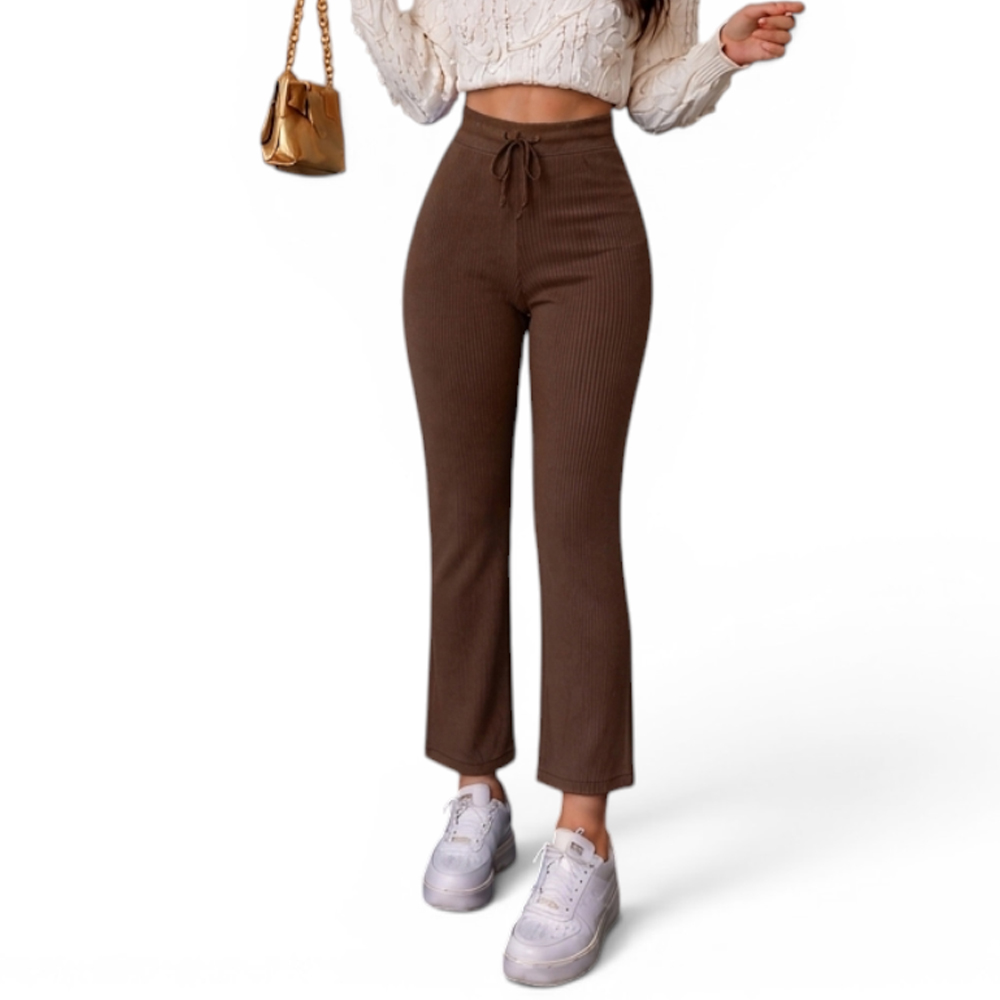 PANTALON MUJER ROXY-25 PALAZO PRETINA HILO TACTO ALGODON COLOR CHOCOLATE - 1