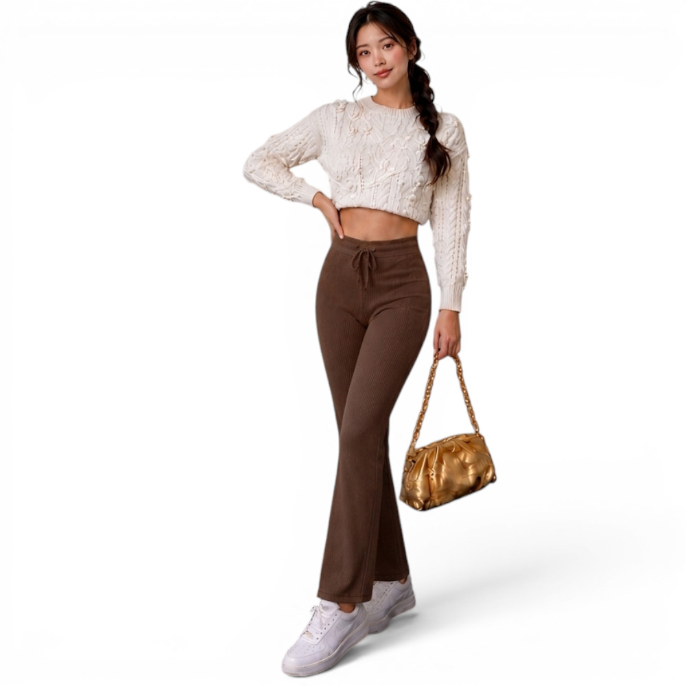 PANTALON MUJER ROXY-25 PALAZO PRETINA HILO TACTO ALGODON COLOR CHOCOLATE - 2