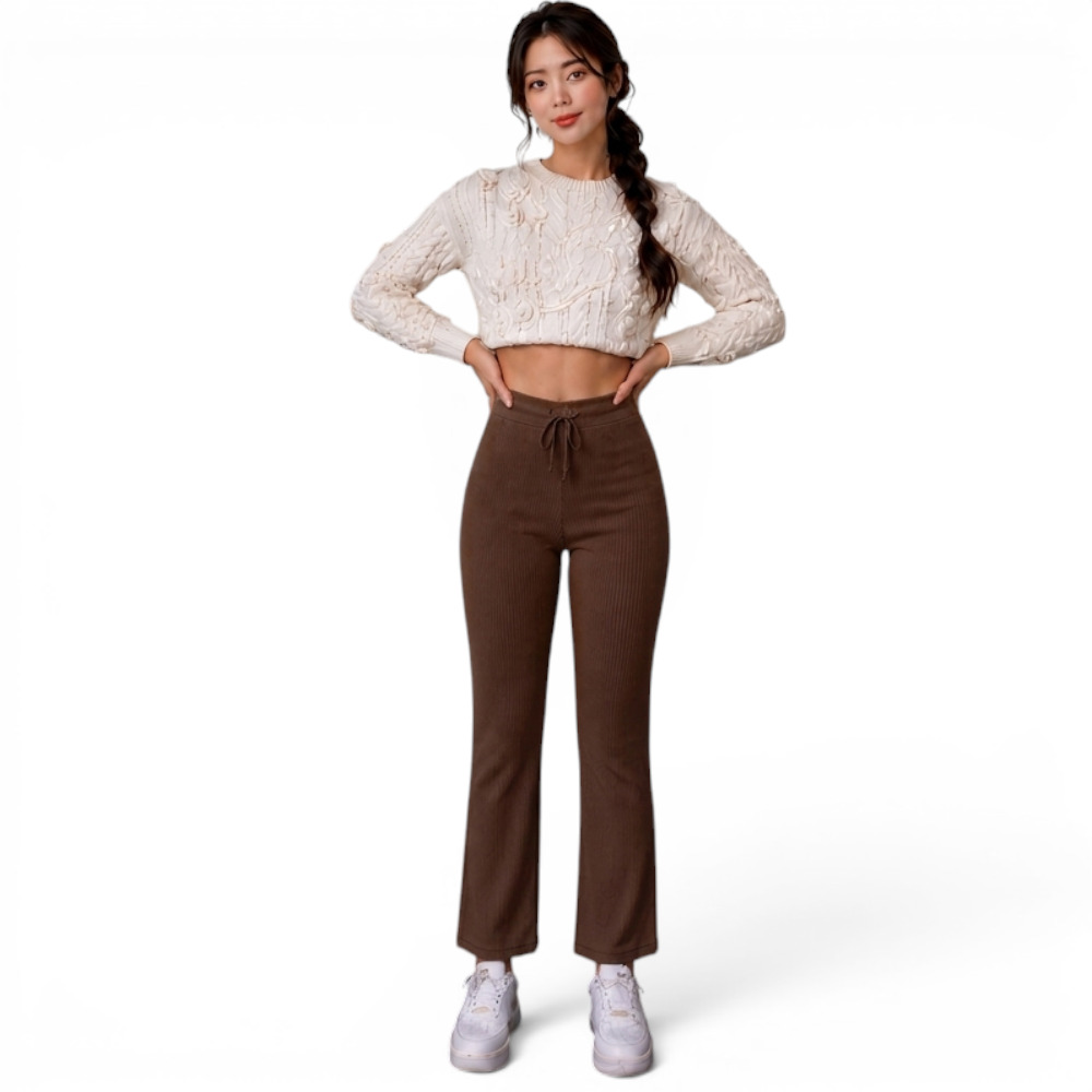 PANTALON MUJER ROXY-25 PALAZO PRETINA HILO TACTO ALGODON COLOR CHOCOLATE - 3