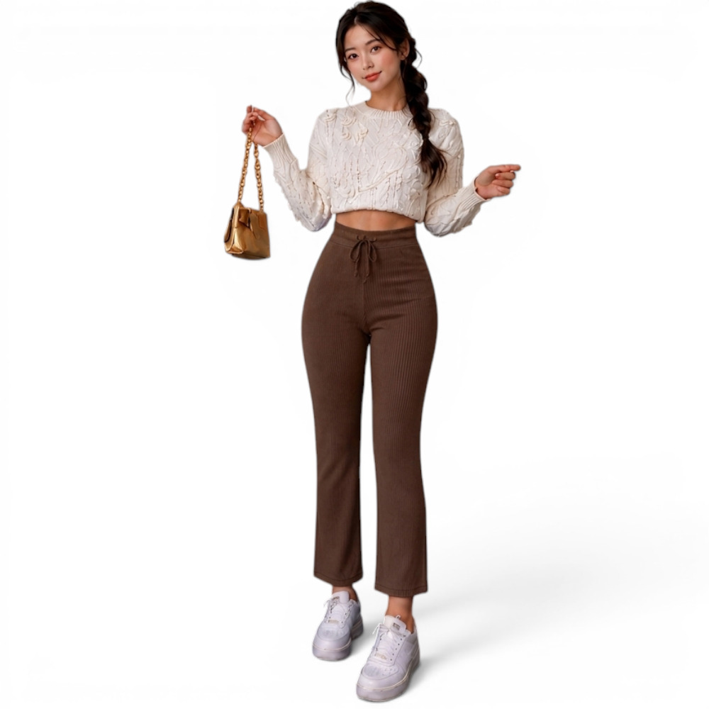 PANTALON MUJER ROXY-25 PALAZO PRETINA HILO TACTO ALGODON COLOR CHOCOLATE - 4