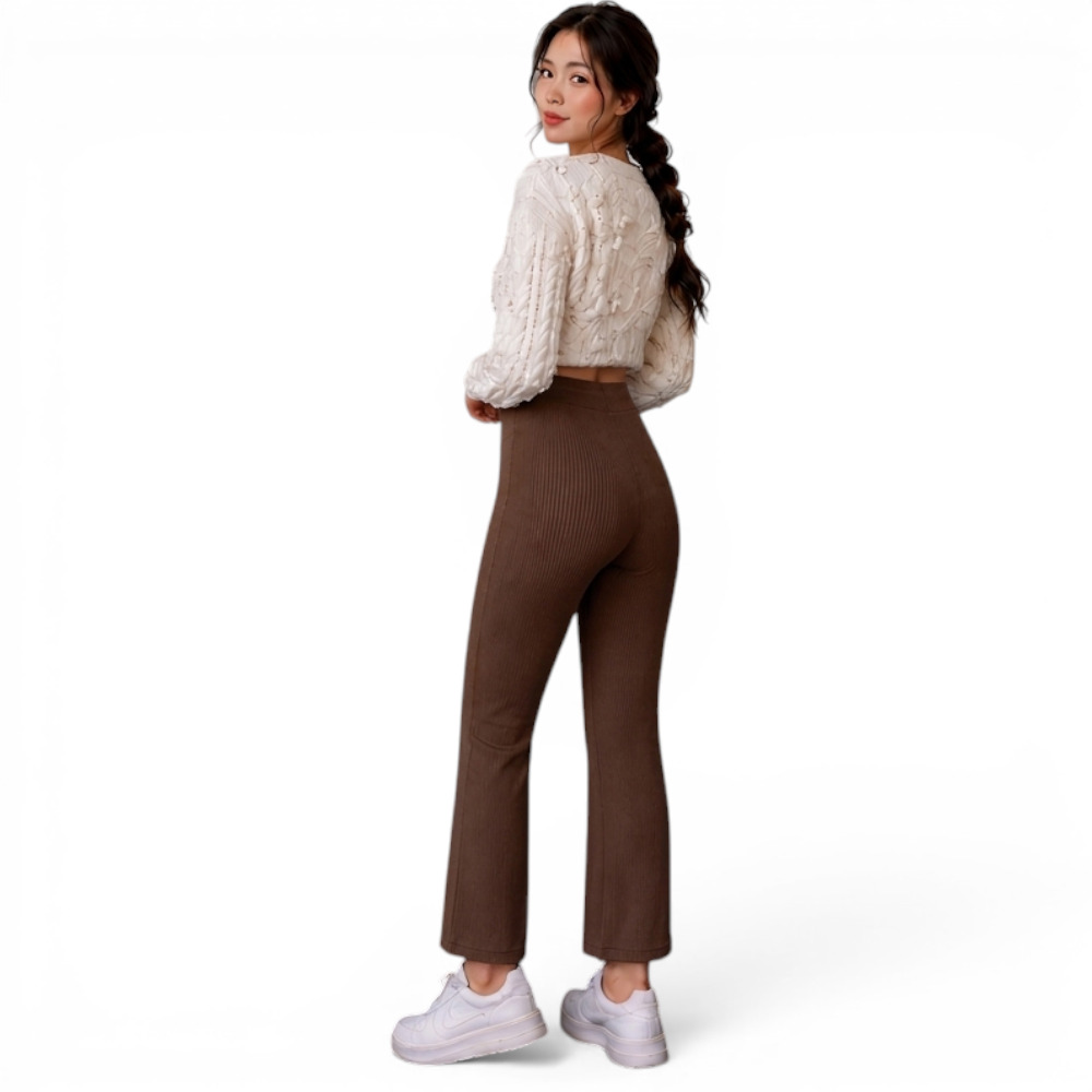 PANTALON MUJER ROXY-25 PALAZO PRETINA HILO TACTO ALGODON COLOR CHOCOLATE - 5