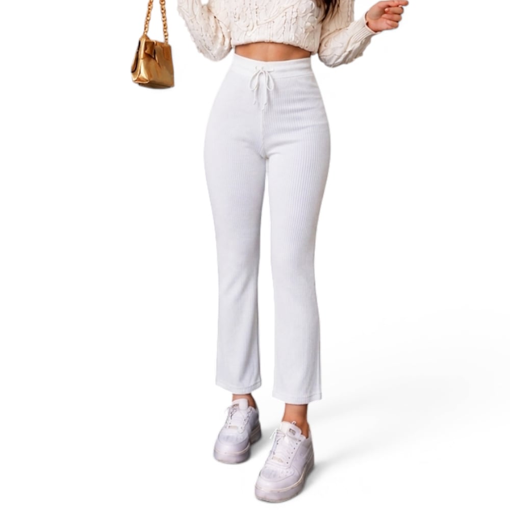 PANTALON MUJER ROXY-25 PALAZO PRETINA HILO TACTO ALGODON COLOR PERLA - 1