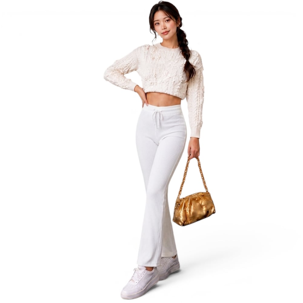 PANTALON MUJER ROXY-25 PALAZO PRETINA HILO TACTO ALGODON COLOR PERLA - 2