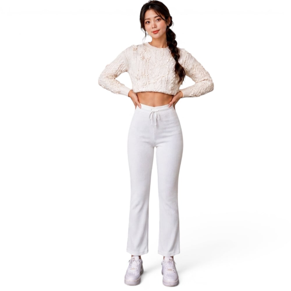 PANTALON MUJER ROXY-25 PALAZO PRETINA HILO TACTO ALGODON COLOR PERLA - 3