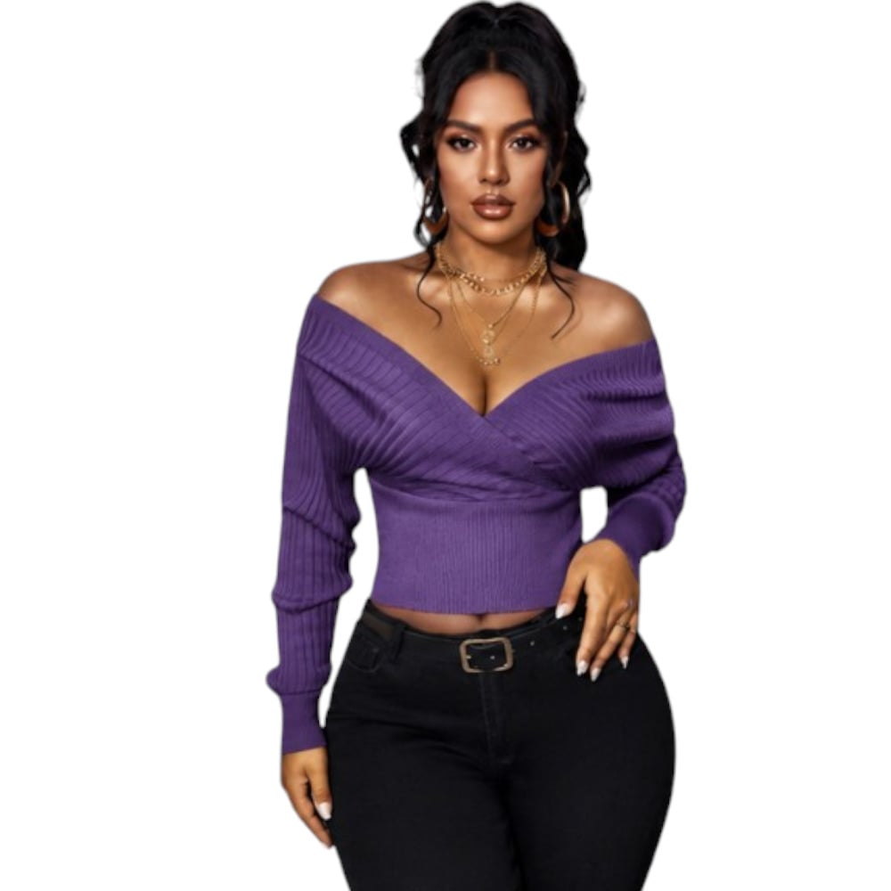 SUETER MUJER JAPONESA DOBLE V BRA127-25HILO CASIMIR COLOR MORA - 1