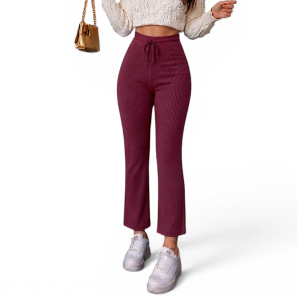 PANTALON MUJER ROXY-25 PALAZO PRETINA HILO TACTO ALGODON COLOR VINO - 1