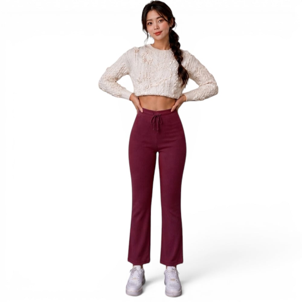 PANTALON MUJER ROXY-25 PALAZO PRETINA HILO TACTO ALGODON COLOR VINO - 3