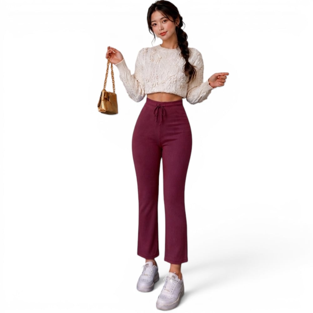 PANTALON MUJER ROXY-25 PALAZO PRETINA HILO TACTO ALGODON COLOR VINO - 4