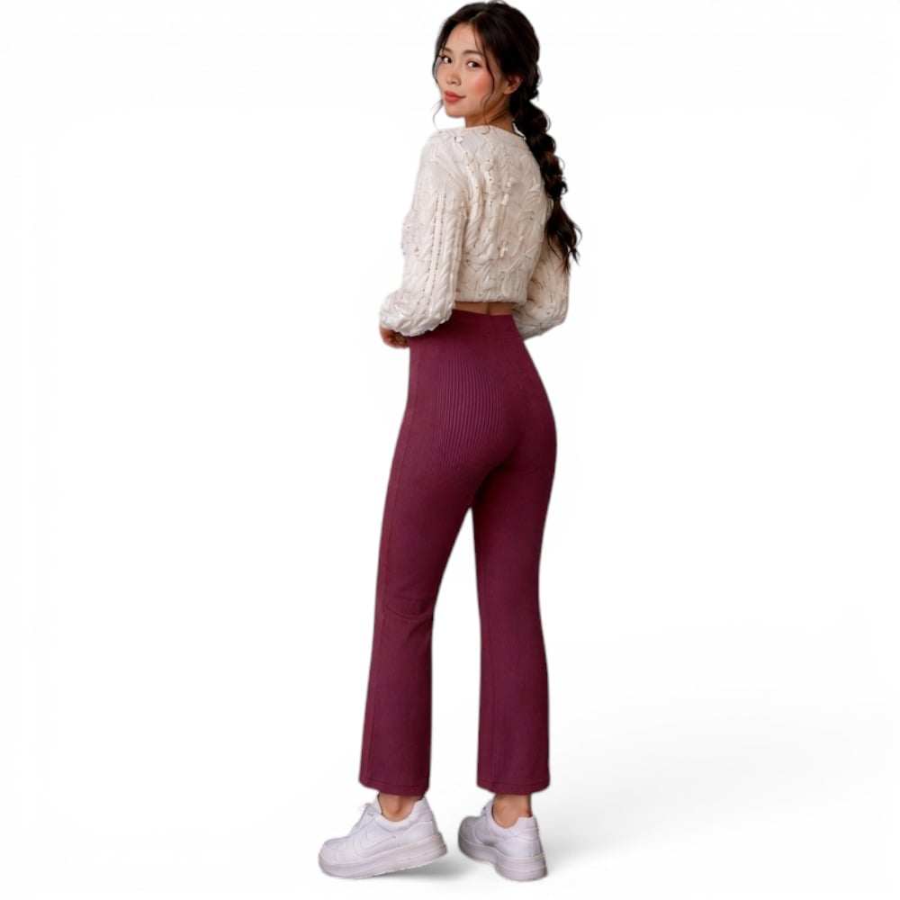 PANTALON MUJER ROXY-25 PALAZO PRETINA HILO TACTO ALGODON COLOR VINO - 5
