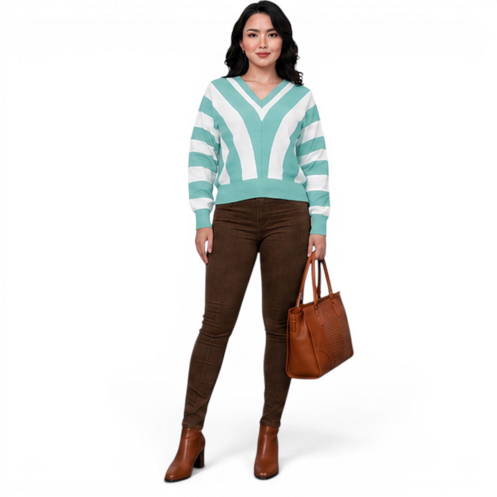 SUETER MUJER CASUAL MAD272G-25 ZAFIRO V HILO TACTO ALGODON COLOR PLOMO - 3