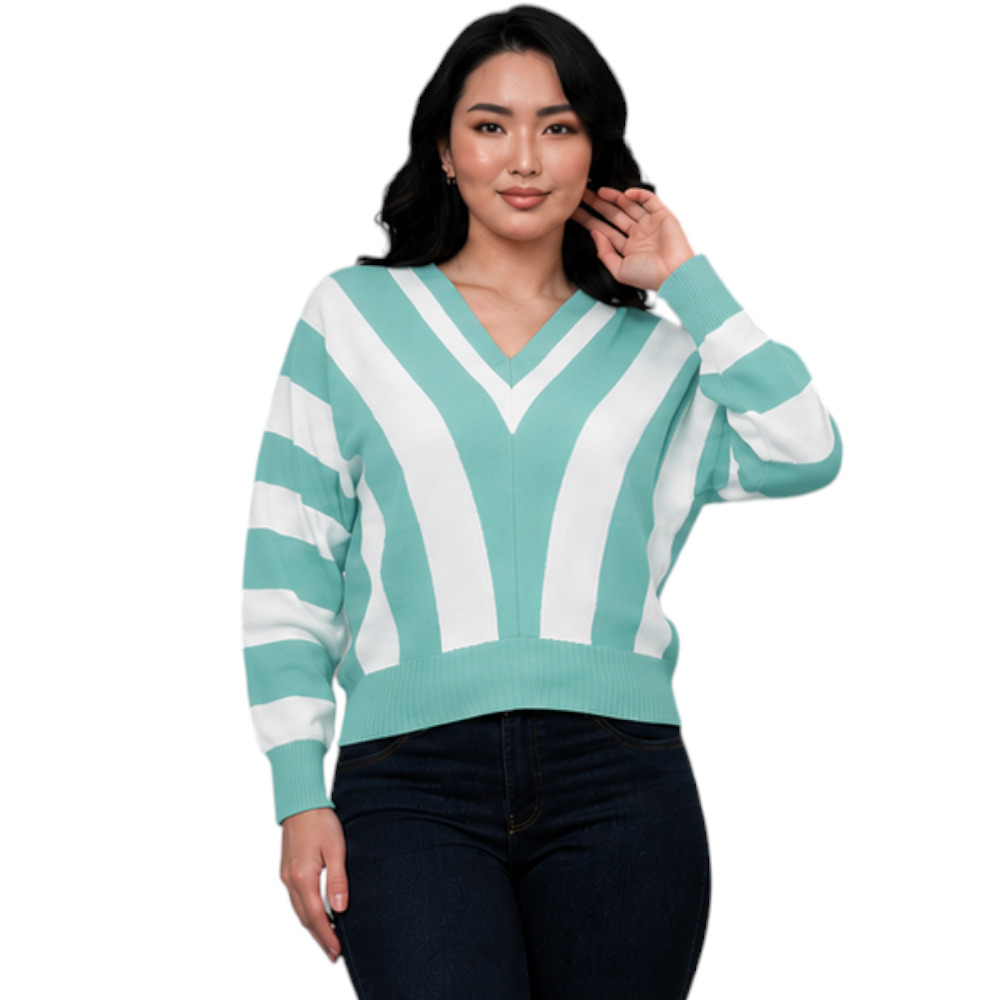 SUETER MUJER CASUAL MAD272G-25 ZAFIRO V HILO TACTO ALGODON COLOR PLOMO - 4