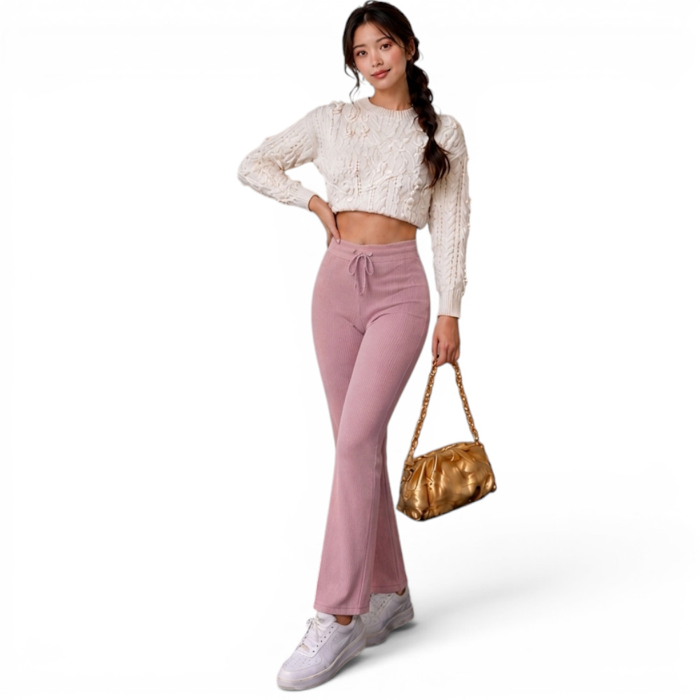 PANTALON MUJER ROXY-25 PALAZO PRETINA HILO TACTO ALGODON COLOR PALO ROSA - 2
