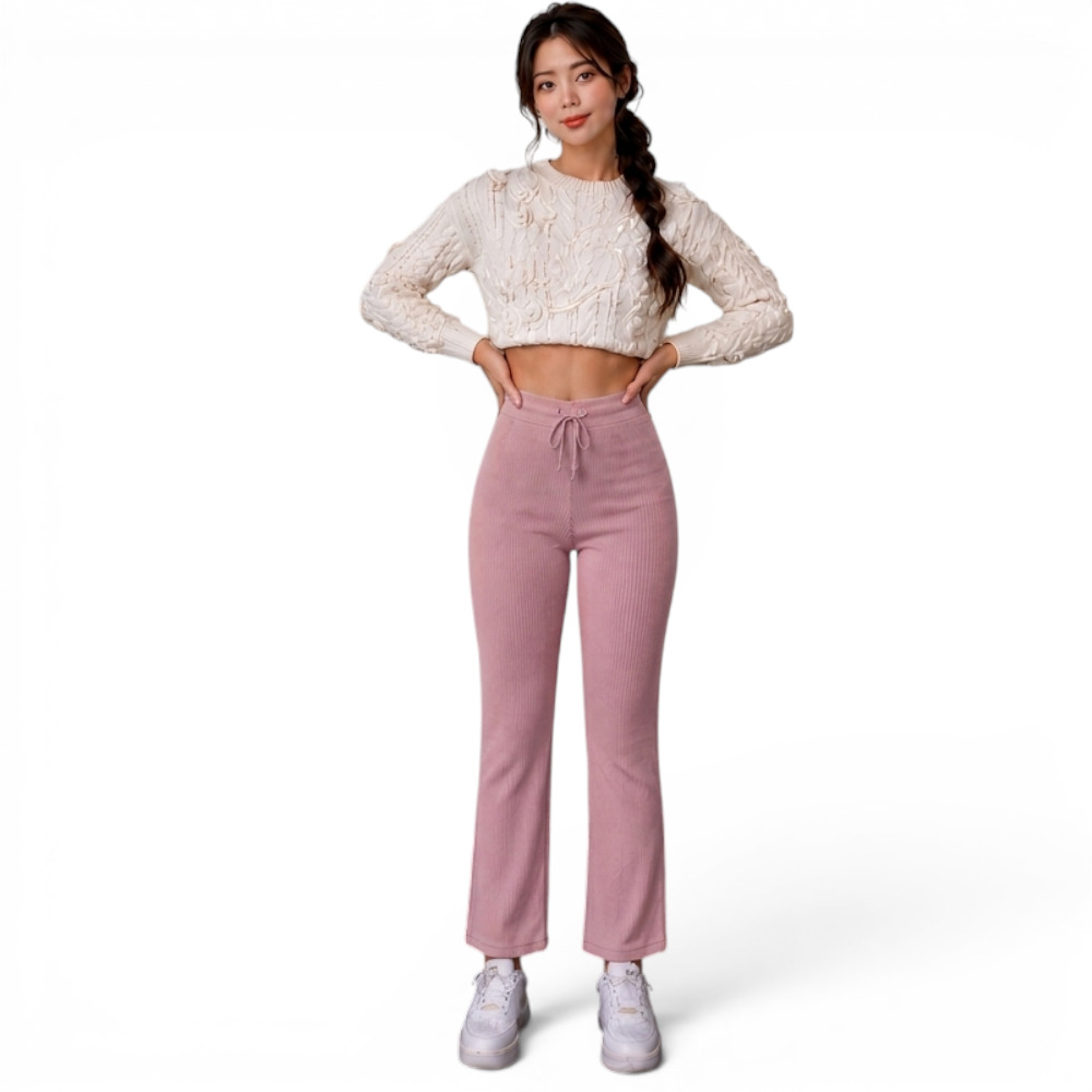 PANTALON MUJER ROXY-25 PALAZO PRETINA HILO TACTO ALGODON COLOR PALO ROSA - 3