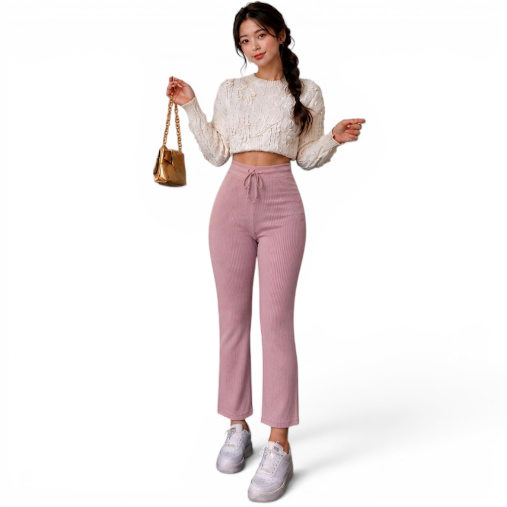 PANTALON MUJER ROXY-25 PALAZO PRETINA HILO TACTO ALGODON COLOR PALO ROSA - 4