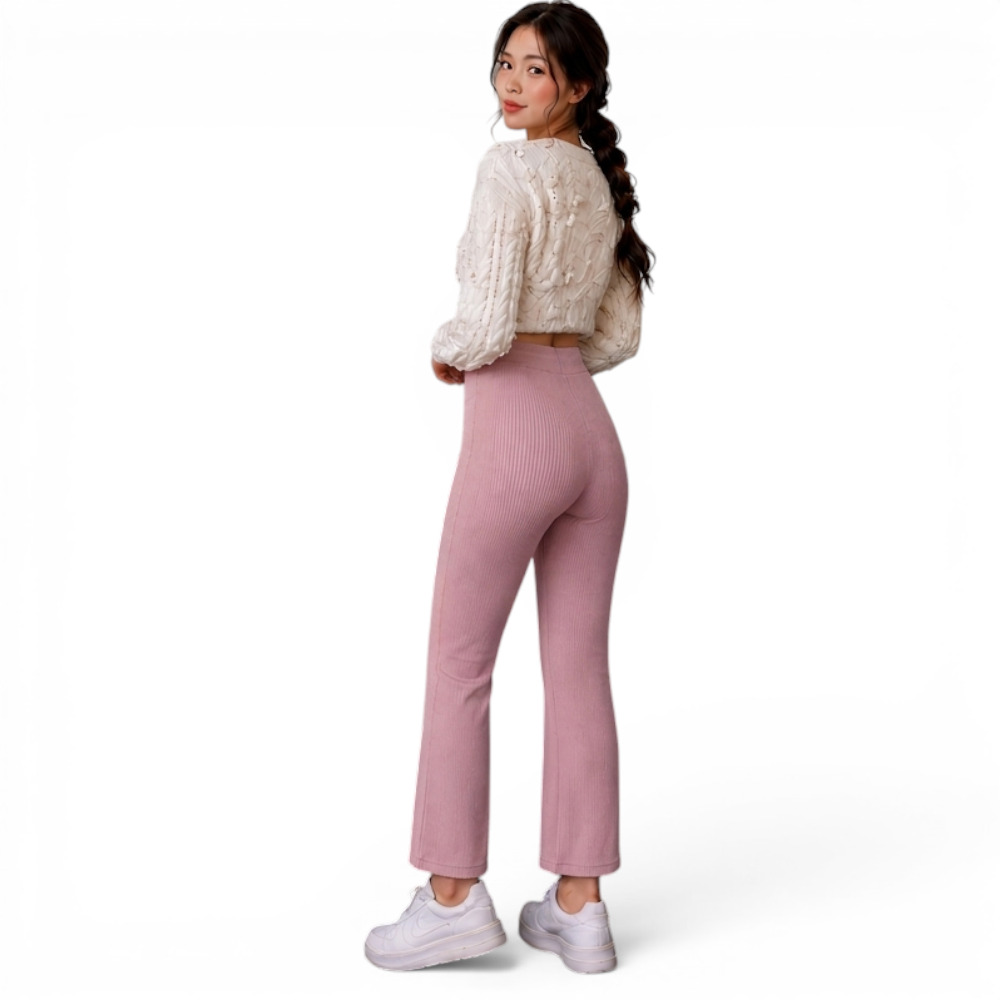 PANTALON MUJER ROXY-25 PALAZO PRETINA HILO TACTO ALGODON COLOR PALO ROSA - 5
