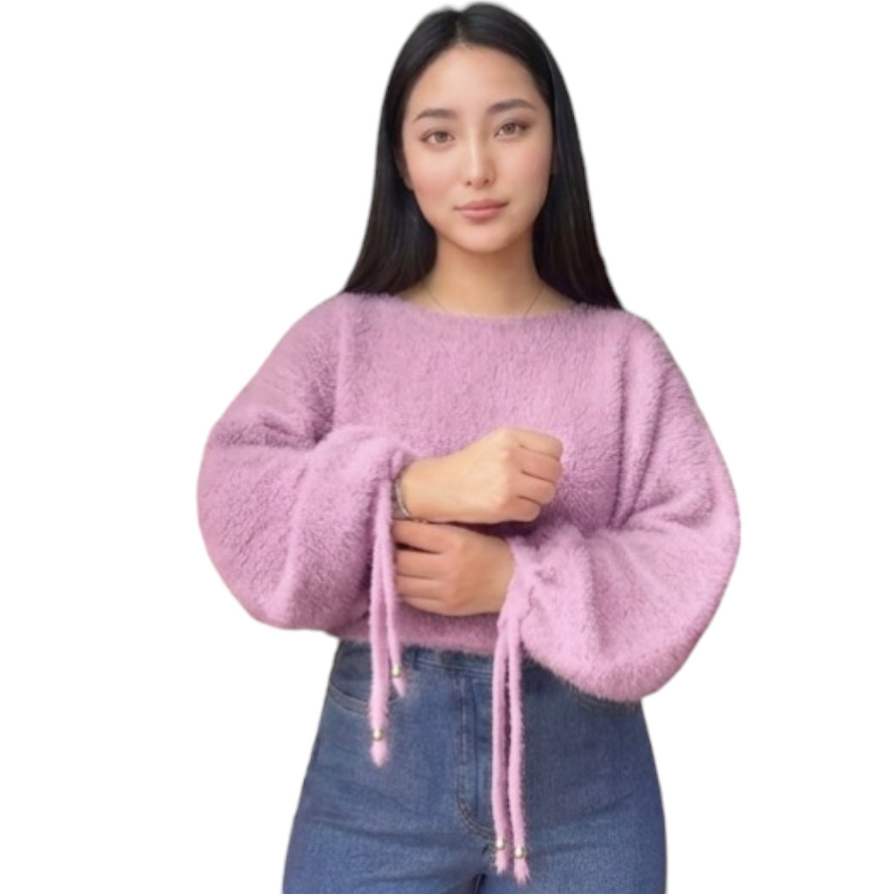 CHOMPA MUJER CASUAL BRA127C-21 ESFERAS DORADAS EN LA PITA HILO PELUCHE COLOR API - 2