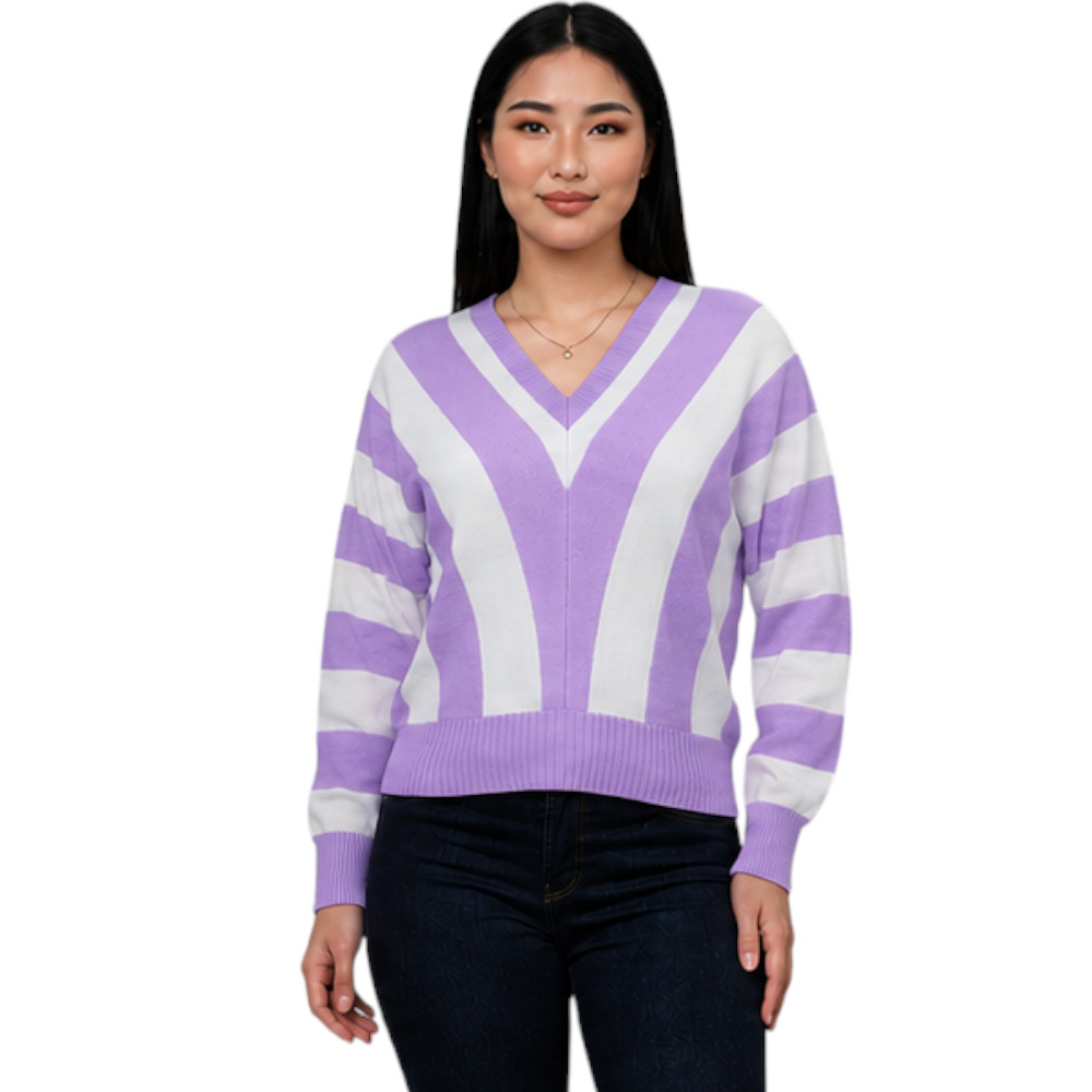SUETER MUJER CASUAL MAD272G-25 ZAFIRO V HILO TACTO ALGODON COLOR LILA - 1