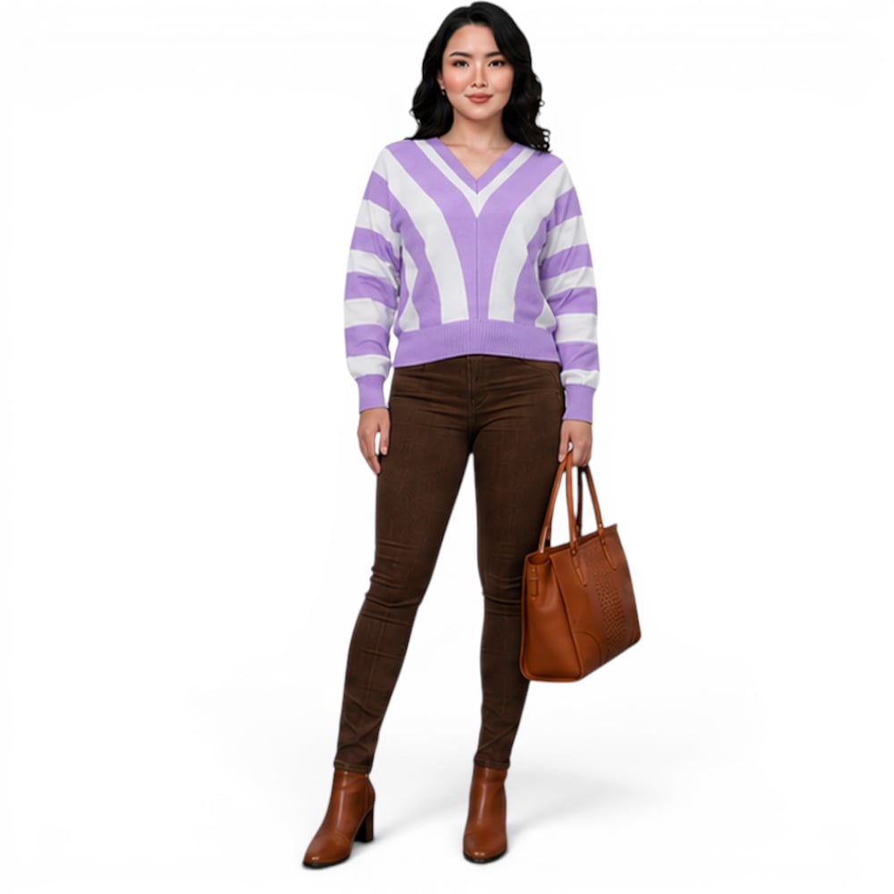 SUETER MUJER CASUAL MAD272G-25 ZAFIRO V HILO TACTO ALGODON COLOR LILA - 3