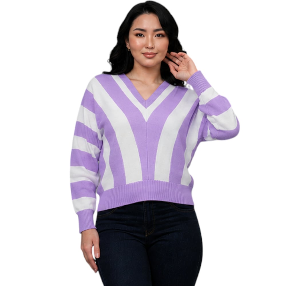SUETER MUJER CASUAL MAD272G-25 ZAFIRO V HILO TACTO ALGODON COLOR LILA - 4