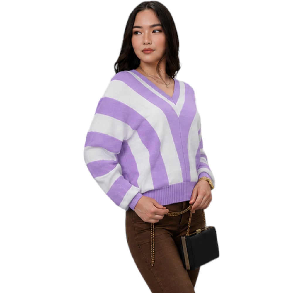SUETER MUJER CASUAL MAD272G-25 ZAFIRO V HILO TACTO ALGODON COLOR LILA - 5
