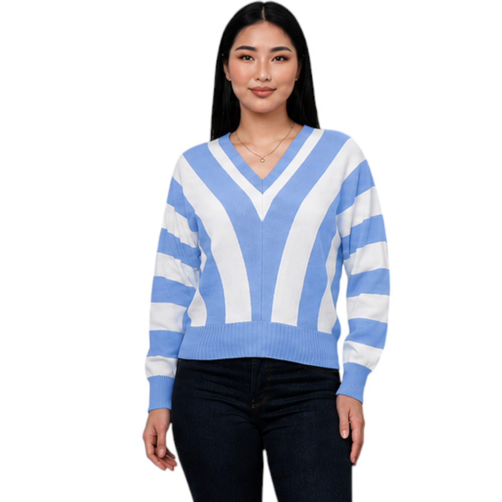 SUETER MUJER CASUAL MAD272G-25 ZAFIRO V HILO TACTO ALGODON COLOR CELESTE - 1
