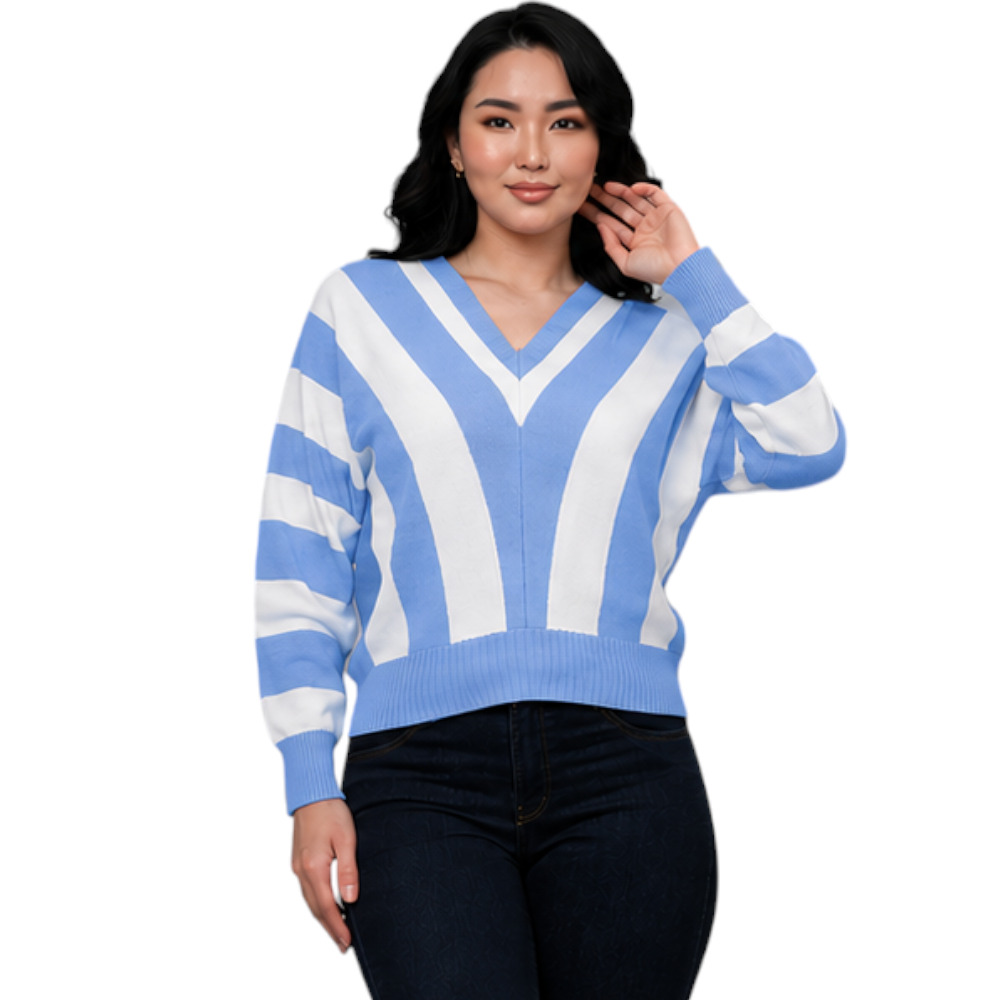 SUETER MUJER CASUAL MAD272G-25 ZAFIRO V HILO TACTO ALGODON COLOR CELESTE - 2