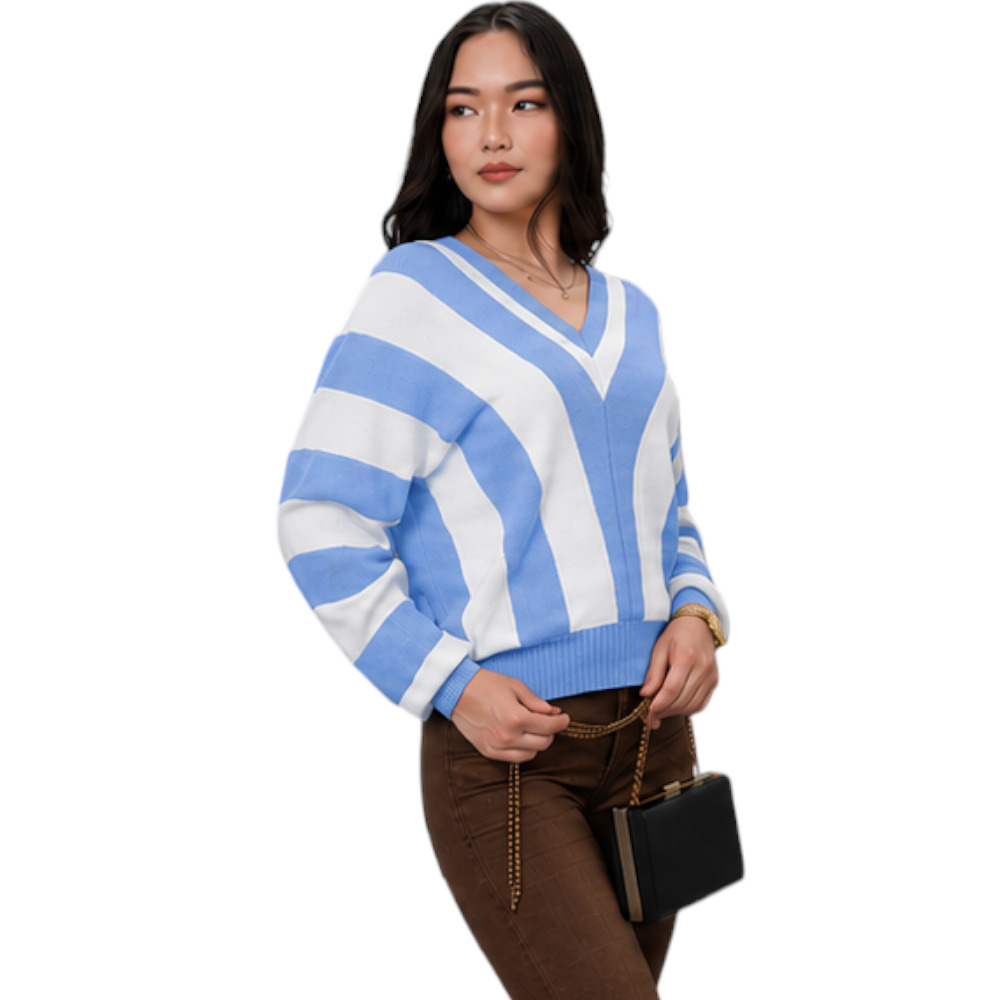 SUETER MUJER CASUAL MAD272G-25 ZAFIRO V HILO TACTO ALGODON COLOR CELESTE - 3