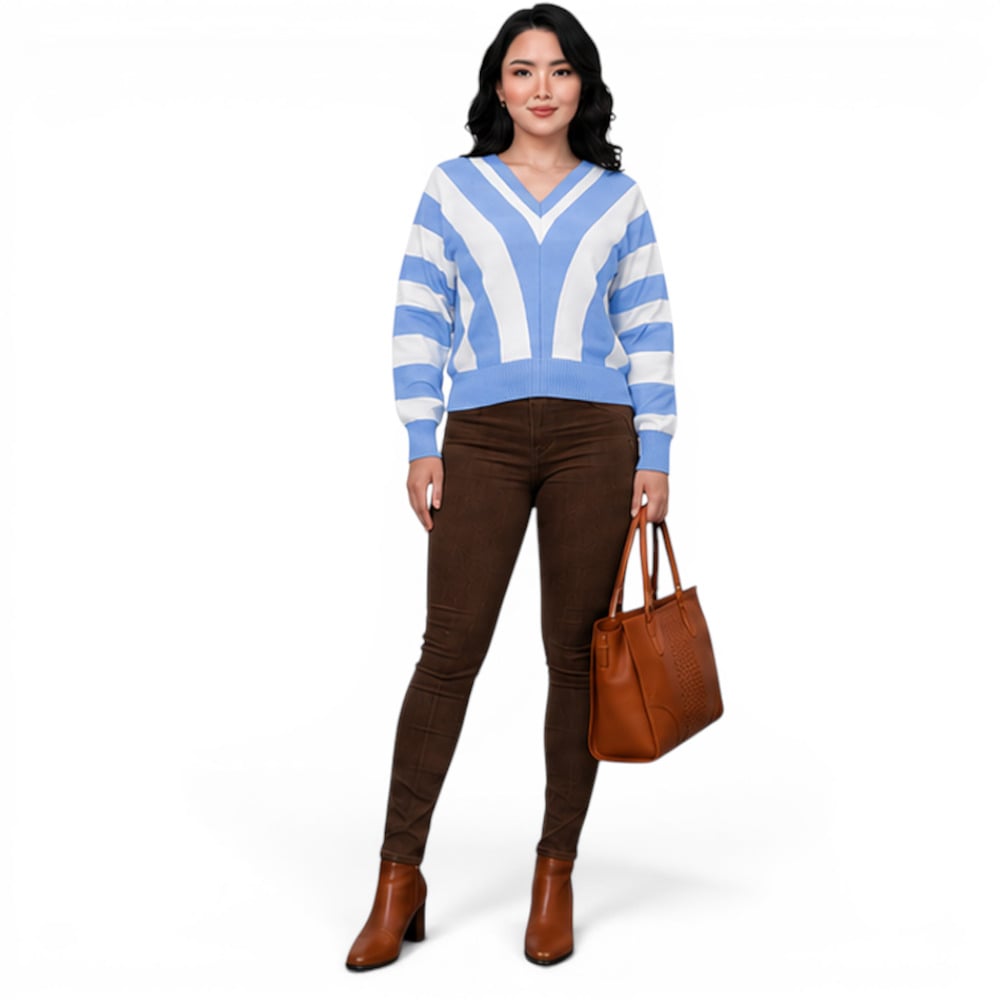SUETER MUJER CASUAL MAD272G-25 ZAFIRO V HILO TACTO ALGODON COLOR CELESTE - 4
