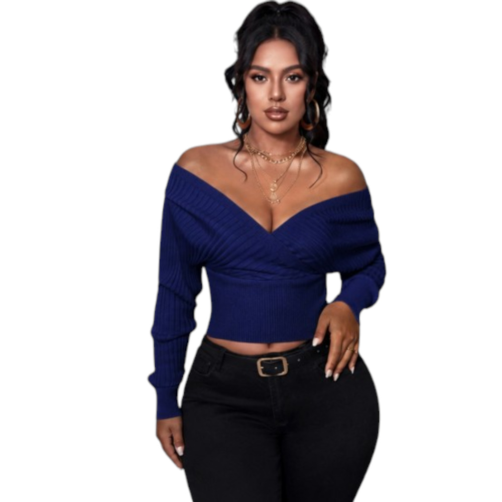 SUETER MUJER JAPONESA DOBLE V BRA127-25HILO CASIMIR COLOR AZUL GRAFITO - 1
