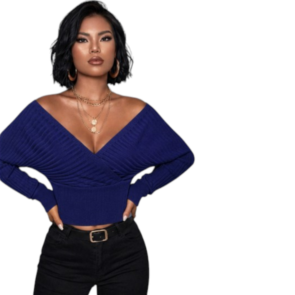SUETER MUJER JAPONESA DOBLE V BRA127-25HILO CASIMIR COLOR AZUL GRAFITO - 3