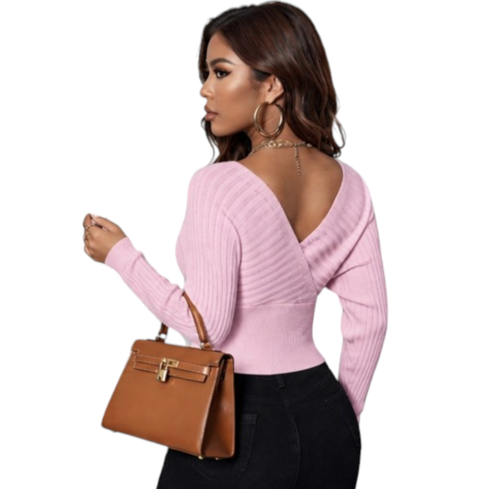 SUETER MUJER JAPONESA DOBLE V BRA127-25HILO CASIMIR COLOR ROSADO - 2
