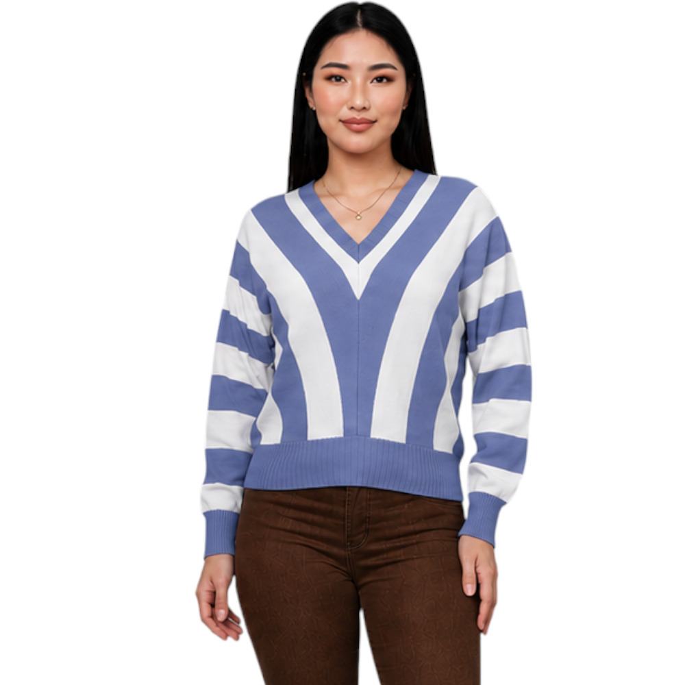 SUETER MUJER CASUAL MAD272G-25 ZAFIRO V HILO TACTO ALGODON COLOR ACERO - 1