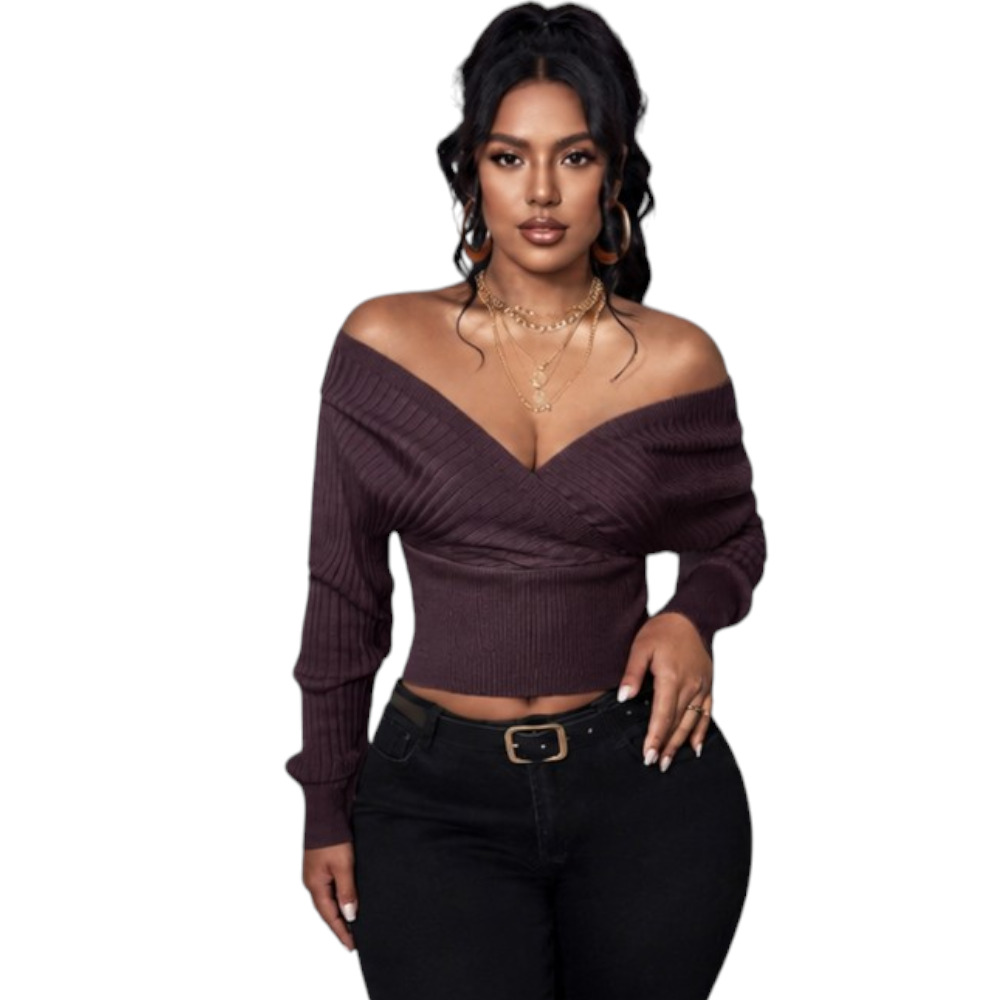 SUETER MUJER JAPONESA DOBLE V BRA127-25HILO CASIMIR COLOR CHOCOLATE OSCURO - 1