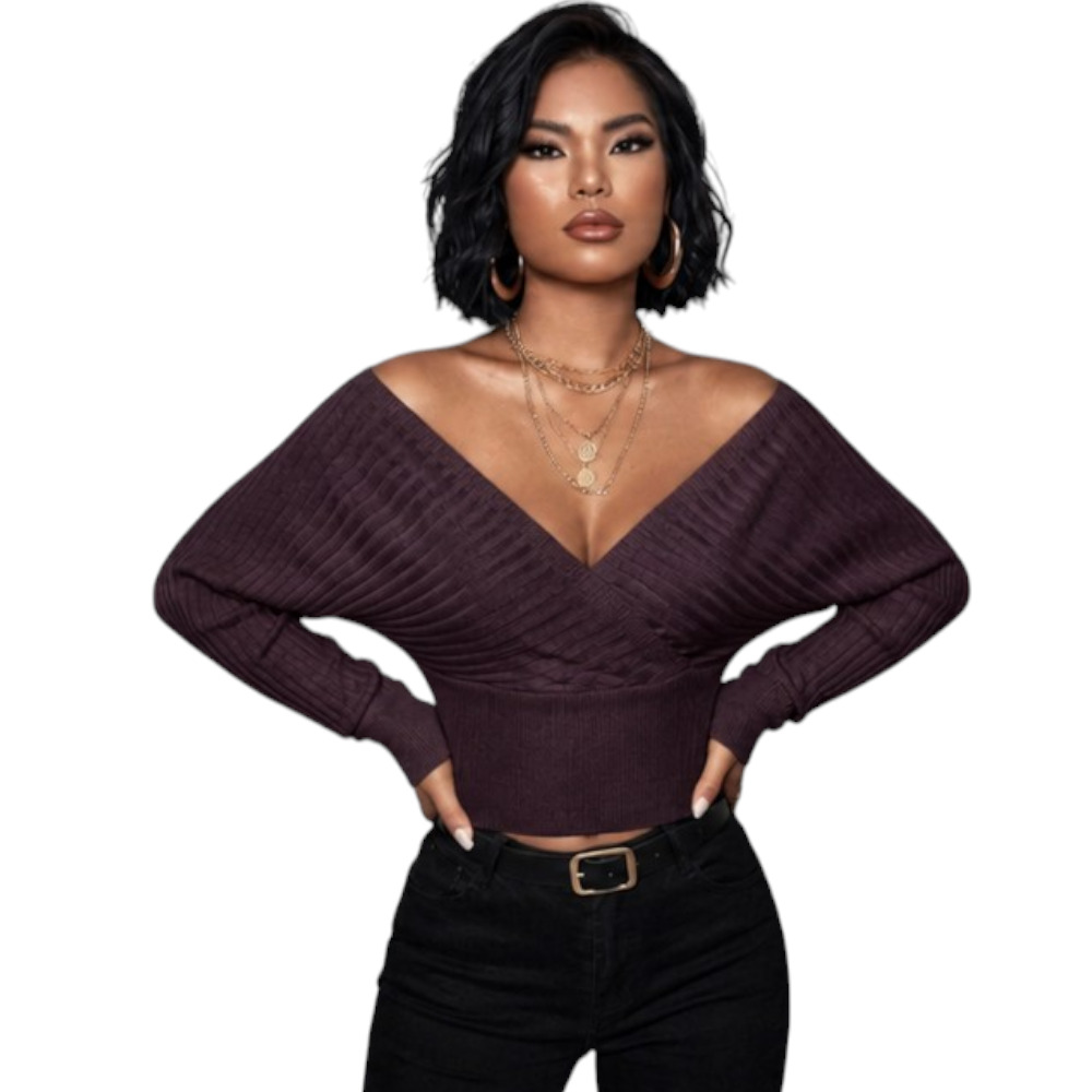 SUETER MUJER JAPONESA DOBLE V BRA127-25HILO CASIMIR COLOR CHOCOLATE OSCURO - 3