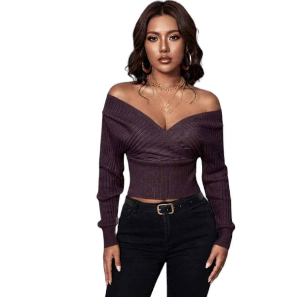 SUETER MUJER JAPONESA DOBLE V BRA127-25HILO CASIMIR COLOR CHOCOLATE OSCURO - 4