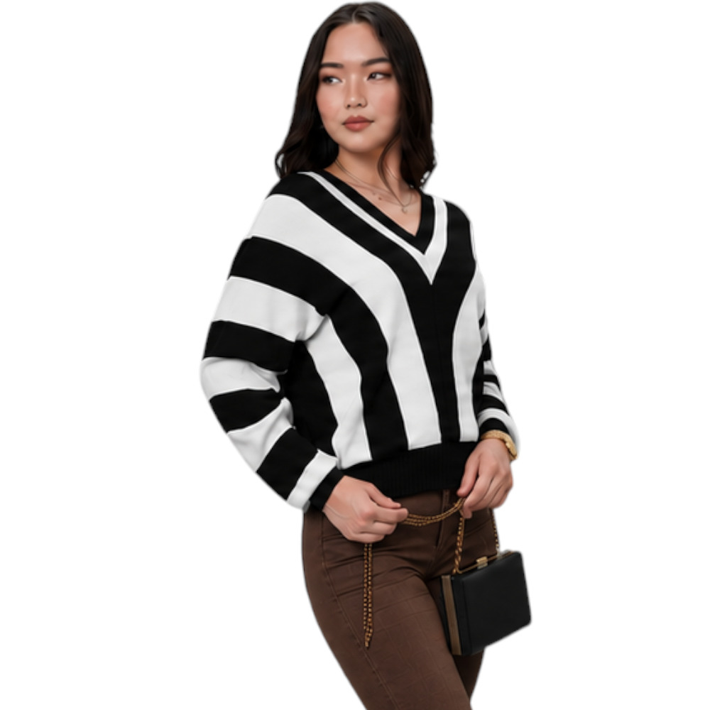 SUETER MUJER CASUAL MAD272G-25 ZAFIRO V HILO TACTO ALGODON COLOR NEGRO CON PERLA - 2