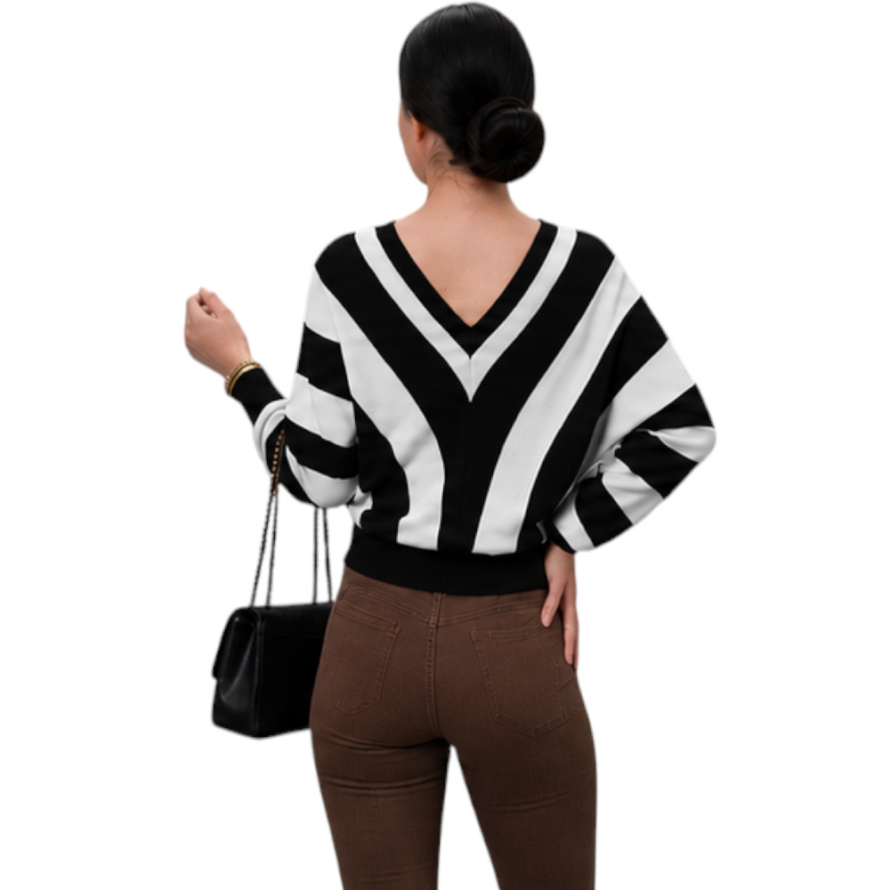 SUETER MUJER CASUAL MAD272G-25 ZAFIRO V HILO TACTO ALGODON COLOR NEGRO CON PERLA - 4