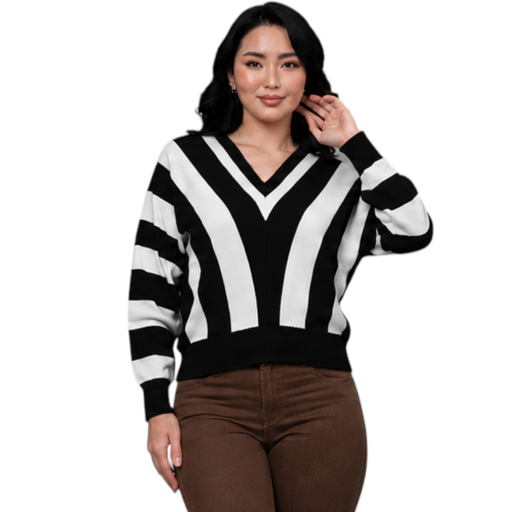 SUETER MUJER CASUAL MAD272G-25 ZAFIRO V HILO TACTO ALGODON COLOR NEGRO CON PERLA - 5